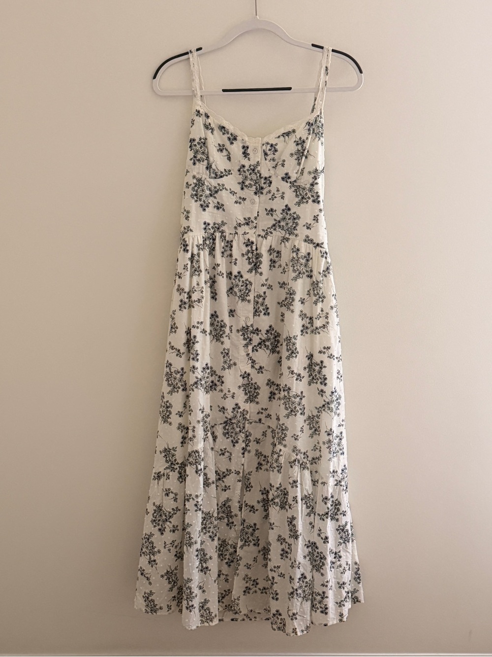 White & Navy Floral Maxi Dress | Size M |